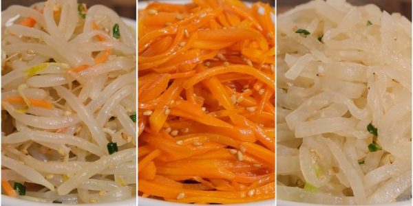 3 Korean Side Dish Recipes | Mung bean sprouts side dish / Carrot side dish / Radish side dish